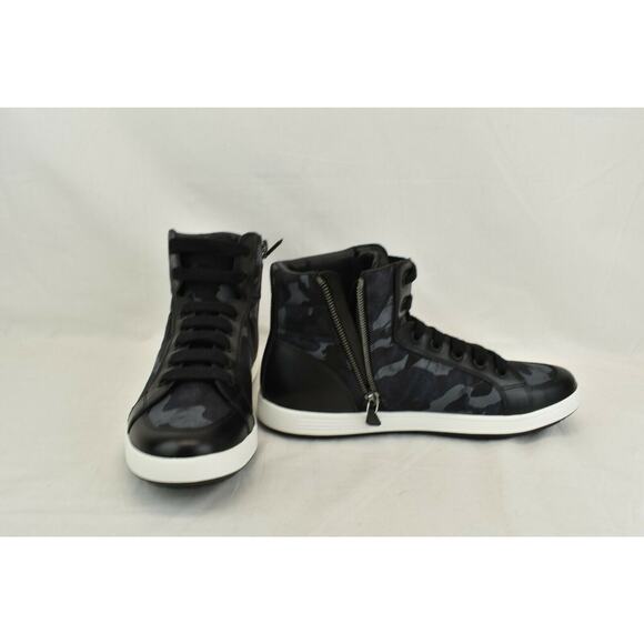 PRADA 4T2842 CAMOUFLAGE FABRIC BLACK BLUE LOGO LACE UP ZIP SNEAKERS 7 US 8 - Picture 4 of 12